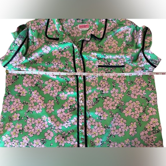 Kate Spade Charm Floral Button Down Pajama Top Short Sleeve Green & Pink Sz Med - Picture 7 of 16